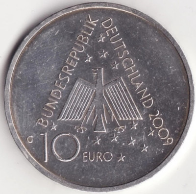 Moneda Germania - 10 Euro 2009 - 100 ani de pensiuni pentru tineri - G - Argint foto