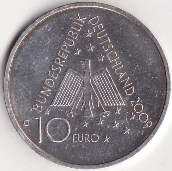 Moneda Germania - 10 Euro 2009 - 100 ani de pensiuni pentru tineri - G - Argint