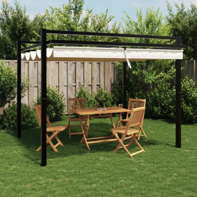 Foișor de grădină acoperiș retractabil crem 3x3 m aluminiu foto