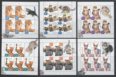 Romania 2020 - LP 2272- Pisici - 6 blocuri cu 5 timbre nestampilate si vinieta foto