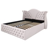 Pat Matrimonial Laura tapitat cu somiera rabatabila diverse dimensiuni, culoare Crem - 160x200