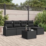 vidaXL Set de canapele pentru grădină cu pernă 6 pcs Negru Rattan poli