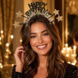 Bentita de par Happy Birthday petrecere, beteala, stelute aurii, glitter, multicolor, 1 buc, CMCLASS