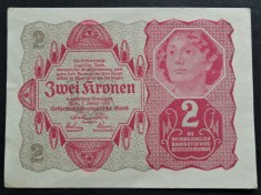 Bancnota istorica 2 COROANE/ KRONEN- AUSTRIA, anul 1922 *cod 389 = A.UNC unifata foto