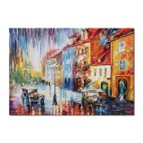 Tablou pictat manual living, A fost odata, peisaj citadin interbelic, 100x70cm ulei pe panza in cutit efect3D, Magistral
