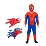 Set costum clasic Spiderman KidMania&reg; cu muschi si doua manusi lansator pentru copii 3-5 ani 90-110 cm
