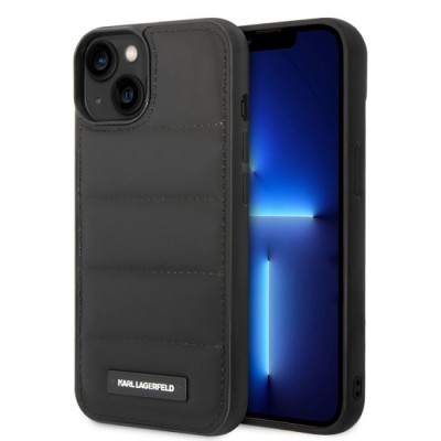 Husa iPhone 15 Plus / iPhone 14 Plus - Karl Lagerfeld Hardcase Leather Puffy (KLHCP14MPSQAK) - Elongated Logo foto