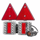 Set lumini LED pentru remorca pe magnet AMiO, cu reflectoare triunghiulare, 12 V, mufa 7 PIN, omologare E4, cablu 7,5 m + 2,5 m intre lampi, 240 x