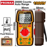 Multimetru Digital Profesional DM410003 &ndash; TRU RMS 20000 Puncte, 1000V DC / 750V AC, 10A, Auto Range, Masurare Temperatura -40&deg;C~1000&deg;C, NCV, LowZ