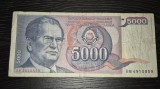 Bancnota 5000 dinari Iugoslabia 1985