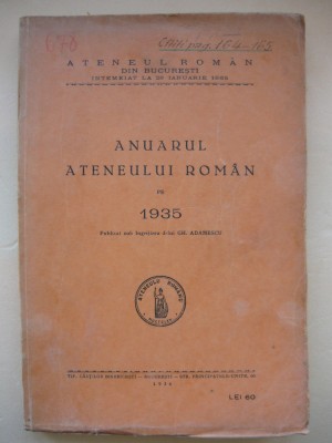 ANUARUL ATENEULUI ROMAN - 1935 foto