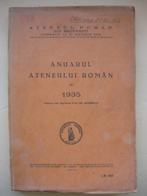 ANUARUL ATENEULUI ROMAN - 1935 foto