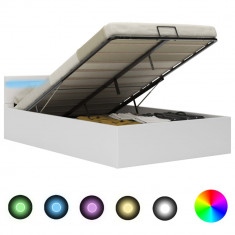 vidaXL Cadru pat hidraulic ladă cu LED alb 140x200 cm piele ecologică