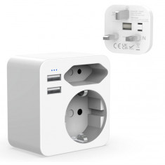 Adaptor priza Hoppac Anglia, 2 porturi USB 2.4A cu mufa europeana si Schuko tip G - RESIGILAT