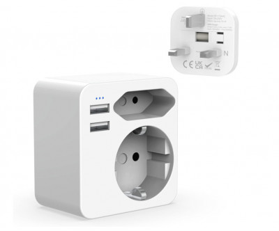 Adaptor priza Hoppac Anglia, 2 porturi USB 2.4A cu mufa europeana si Schuko tip G - RESIGILAT foto