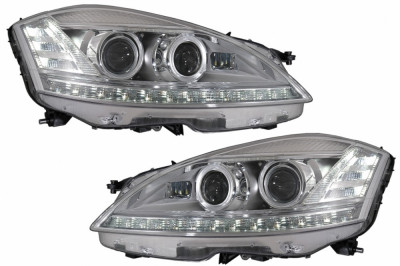 Faruri LED Mercedes Clasa S W221 (2005-2009) Facelift Look Semnalizare Dinamica Secventiala Performance AutoTuning foto