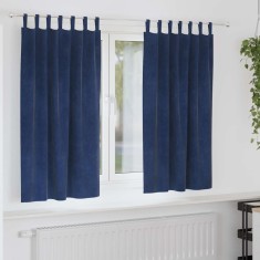 vidaXL Perdele cu perdele 2 pcs Albastru &icirc;nchis 140 x 175 cm Catifea