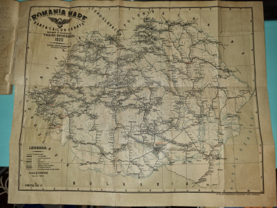 romania mare - harta cailor ferate insotita de un index alfabetic -din anul 1920 foto