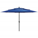 VidaXL Umbrelă de soare 3 niveluri, st&acirc;lp de aluminiu, azuriu, 3,5 m