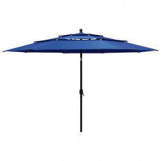 vidaXL Umbrelă de soare 3 niveluri, stâlp de aluminiu, azuriu, 3,5 m