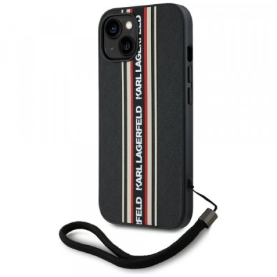 Husa pentru Apple iPhone 15, Karl Lagerfeld, Saffiano Athleisure Stripes with Strap, Rosie foto