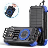 Baterie externa solara 20000mAh Linomag&reg;, Incarcare rapida PD 22.5W, Incarcare wireless 5W, 5 metode de incarcare, 4 cabluri integrate, 3 porturi, Man