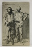DOI TINERI INARMATI CU PUSTI , SHKODRA , ALBANIA , CARTE POSTALA ILUSTRATA , INCEPUTUL SEC. XX
