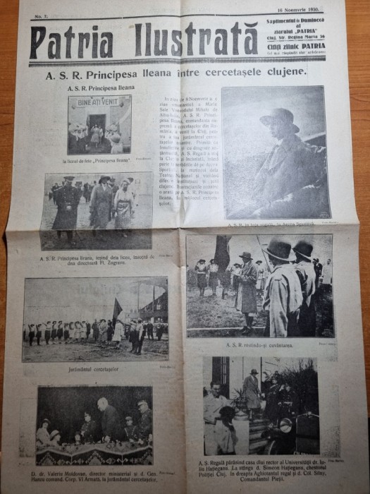 patria ilustrata 16 noiembrie 1930-principesa ileana,sadoveanu,averescu,cluj