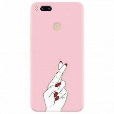 Husa silicon pentru Xiaomi Mi A1, Pink Finger Cross