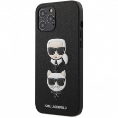 Husa Plastic - TPU Karl Lagerfeld Saffiano K&C Heads pentru Apple iPhone 12 / Apple iPhone 12 Pro, Neagra KLHCP12MSAKICKCBK