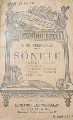 SONETE I G PERIETEANU BIBLIOTECA PENTRU TOTI NR.1419-1420 foto