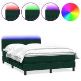 Cumpara ieftin Pat cu arcuri cu saltea si LED, verde inchis, 160x220 cm, catifea