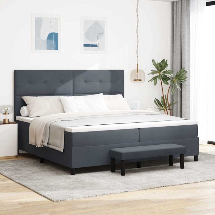 vidaXL Pat cu arcuri cu saltea Gri &icirc;nchis 200 x 200 cm Catifea
