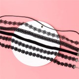 Set 6 Coliere Choker Negre ASKSA, Stiluri Multiple, Elegante, Fashion, Textil, Lobster, Femei