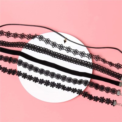 Set 6 colier choker elegant, ASKSA, stiluri multiple, negru foto