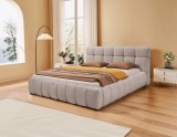 Pat Grande 180x200 cm Lada Depozitare Tapitat Catifea Bej Somiera Inclusa
