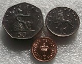 P1. MAREA BRITANIE lot 1/2 penny 1973 + 10 pence 2002 + 50 1982 unele aUNC **