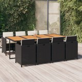 vidaXL Set mobilier de grădină cu perne, 9 piese, negru, poliratan 3095572