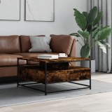 Masuta cafea Gossi, 80x80x45 cm, stejar fumuriu, lemn prelucrat, metal, sertare si rafturi