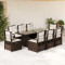 Set mobilier de gradina cu perne, 9 piese, maro, poliratan