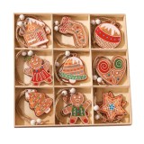 Set 18 decoratiuni de craciun din lemn, flippy, cu snur pentru agatare in brad, modele diverse , diferite dimensiuni, multicolor