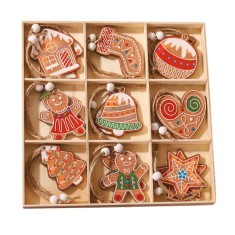 Set 18 decoratiuni de craciun din lemn, flippy, cu snur pentru agatare in brad, modele diverse , diferite dimensiuni, multicolor