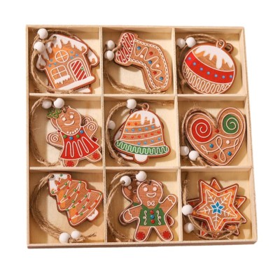 Set 18 decoratiuni de craciun din lemn, flippy, cu snur pentru agatare in brad, modele diverse , diferite dimensiuni, multicolor foto