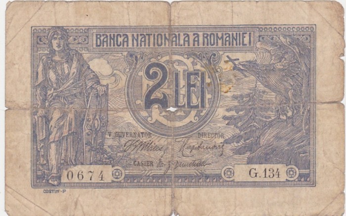 ROMANIA 2 LEI 1915 Serie 3 Cifre Viceguvernator uzata