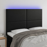 VidaXL Tăblie de pat cu LED, negru, 144x5x118/128 cm, piele ecologică