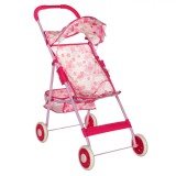 Cărucior Papusi, Model Umbrelă, Roz cu Flori, Copertină și Cos de Depozitare, Oem