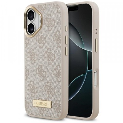 Husa MagSafe pentru Apple iPhone 17, Guess, 4G Logo Plate, Roz foto