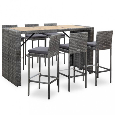 Set mobilier bar de exterior cu perne, 7 piese, gri, poliratan foto