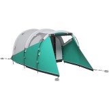Cort camping, 4 persoane, impermeabil, tip tunel, cu vestibul si ferestre, verde si alb, 460x260x190 cm, ART