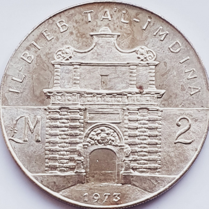 603 Malta 2 Liri 1973 Ta&#039;l-Imdina Gate km 20 argint